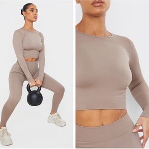 PLT RIBBED WORKOUT SET TAUPE Sz: S